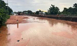 Lũ cát đỏ tràn xuống quốc lộ qua Lâm Đồng sau mưa lớn